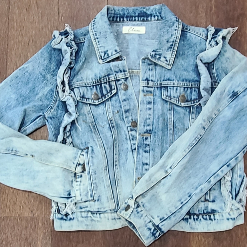 Elan Ruffle Denim Jacket, Size Medium